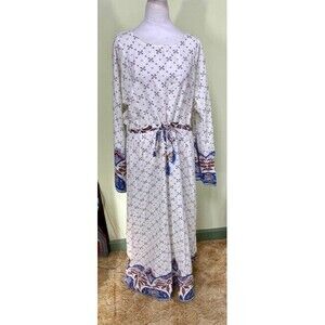 Benin Tesettur Elbise Beyaz Modest Kaftan Dress Sz 14 Drawstring Bell Sleeve